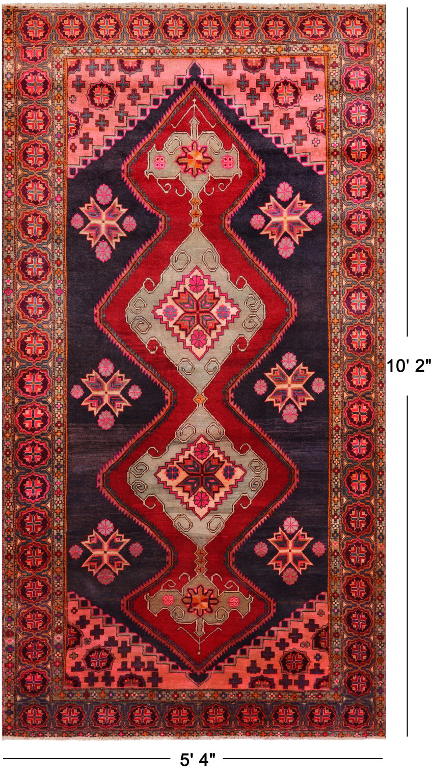 Navy Blue Vintage Persian Handmade Wool Rug - 5' 4" X 10' 2"