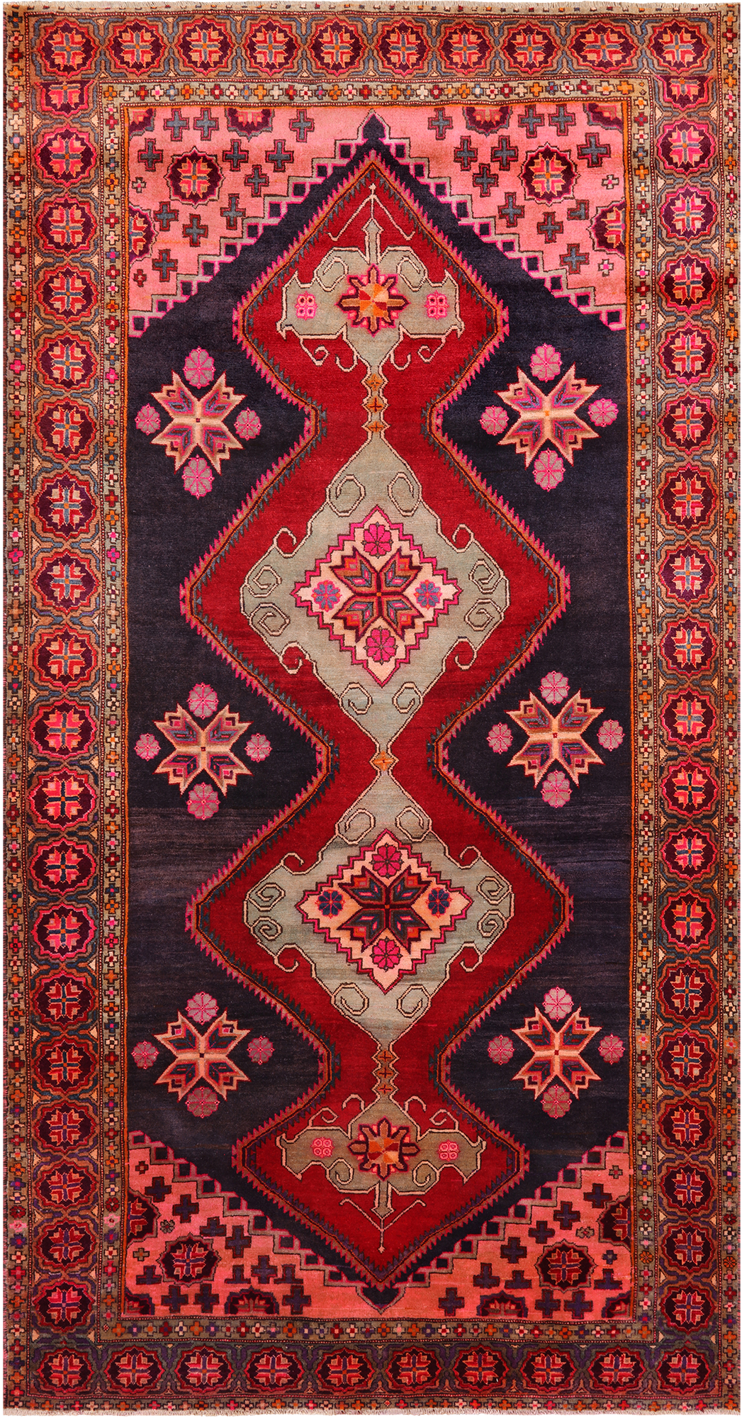 Navy Blue Vintage Persian Handmade Wool Rug - 5' 4" X 10' 2"