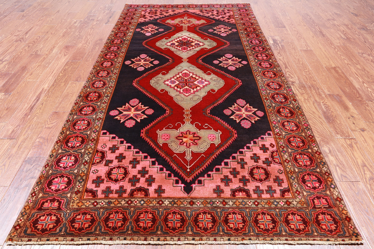 Navy Blue Vintage Persian Handmade Wool Rug - 5' 4" X 10' 2"