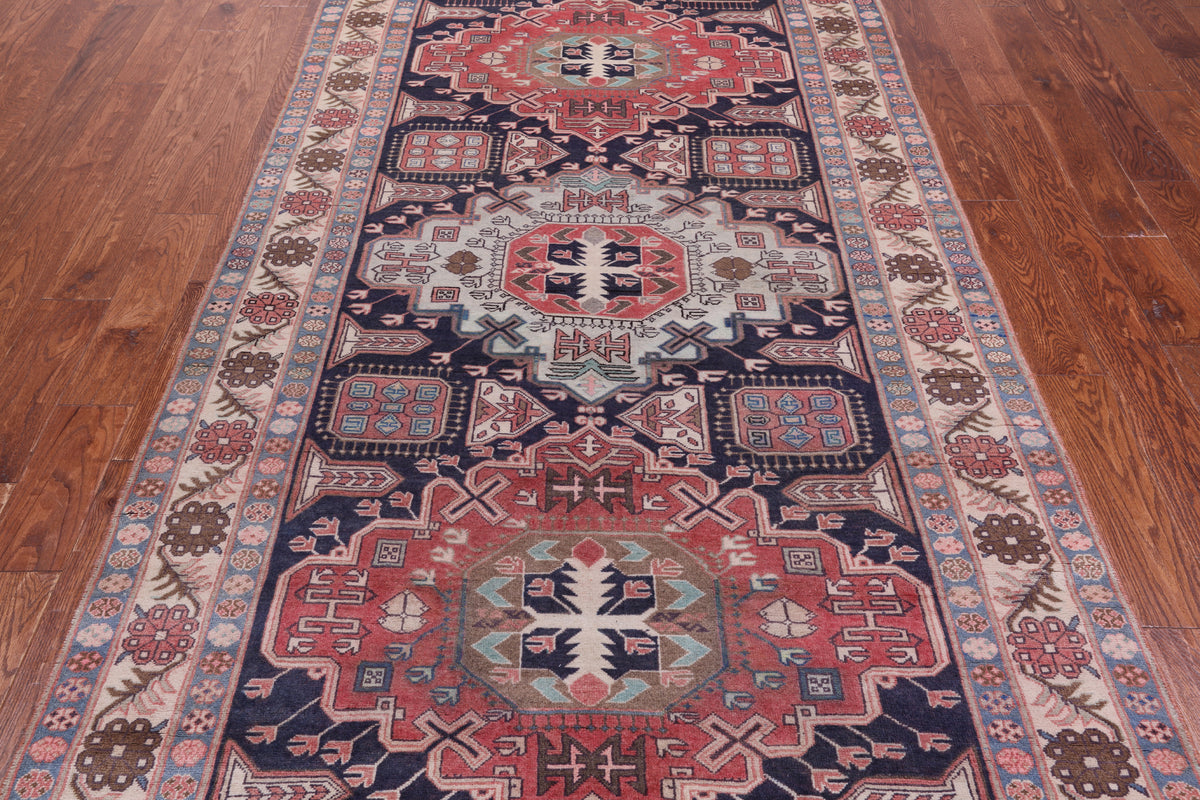 Navy Blue Vintage Persian Handmade Wool Rug - 4' 10" X 10' 4"