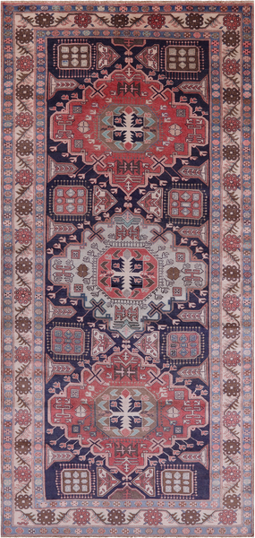Navy Blue Vintage Persian Handmade Wool Rug - 4' 10" X 10' 4"
