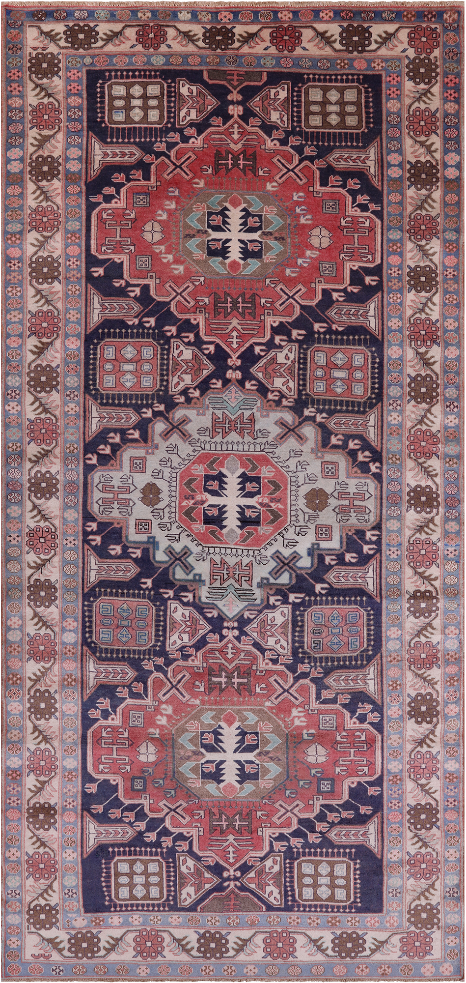 Navy Blue Vintage Persian Handmade Wool Rug - 4' 10" X 10' 4"