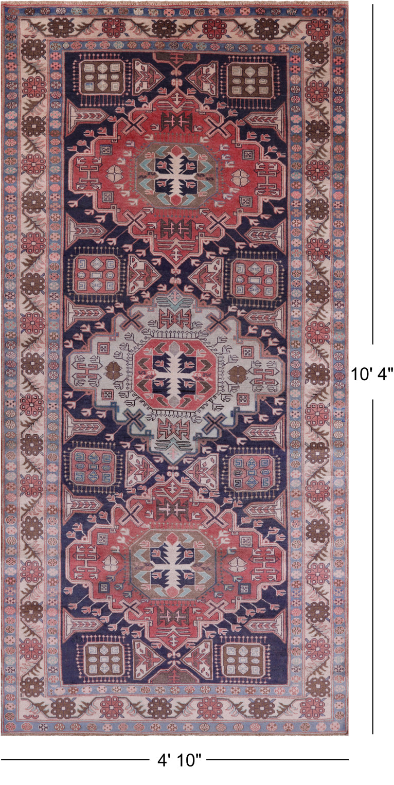 Navy Blue Vintage Persian Handmade Wool Rug - 4' 10" X 10' 4"