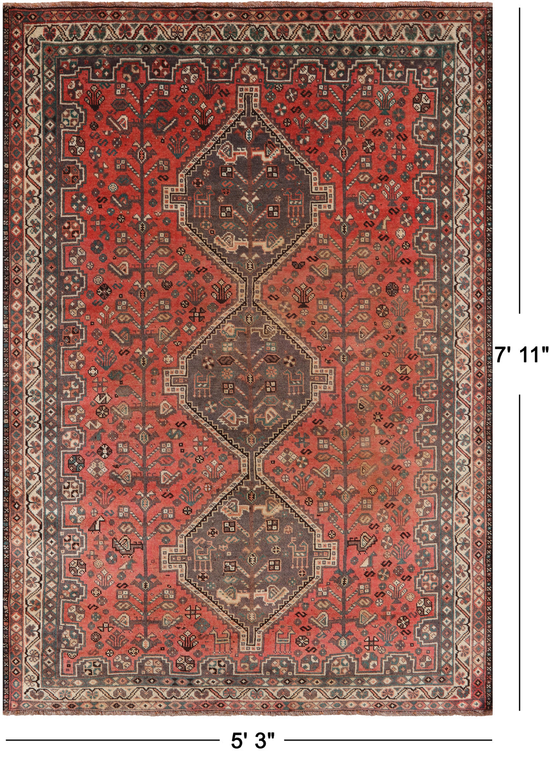 Rust Vintage Persian Hand-Knotted Wool Rug - 5' 3" X 7' 11"