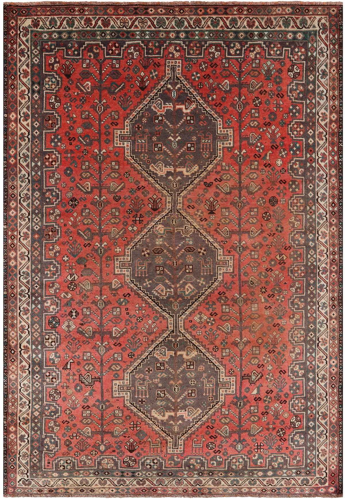 Rust Vintage Persian Hand-Knotted Wool Rug - 5' 3" X 7' 11"