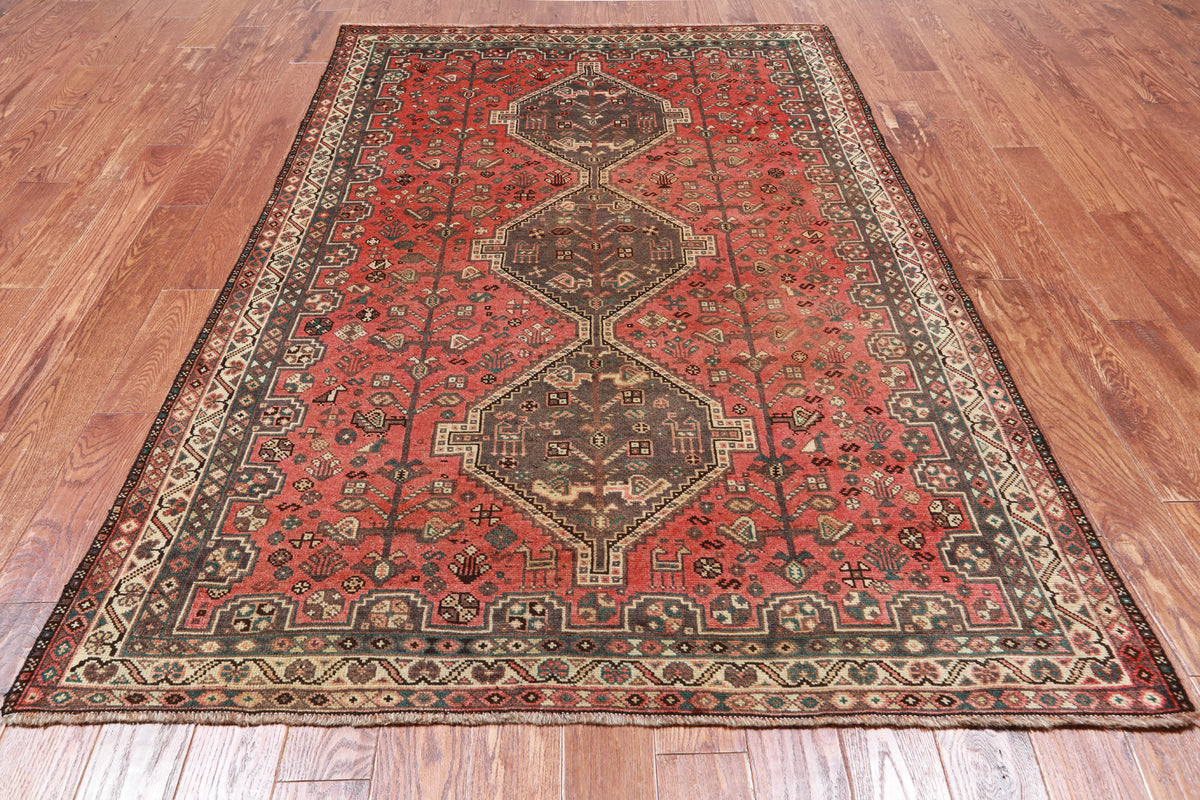 Rust Vintage Persian Hand-Knotted Wool Rug - 5' 3" X 7' 11"