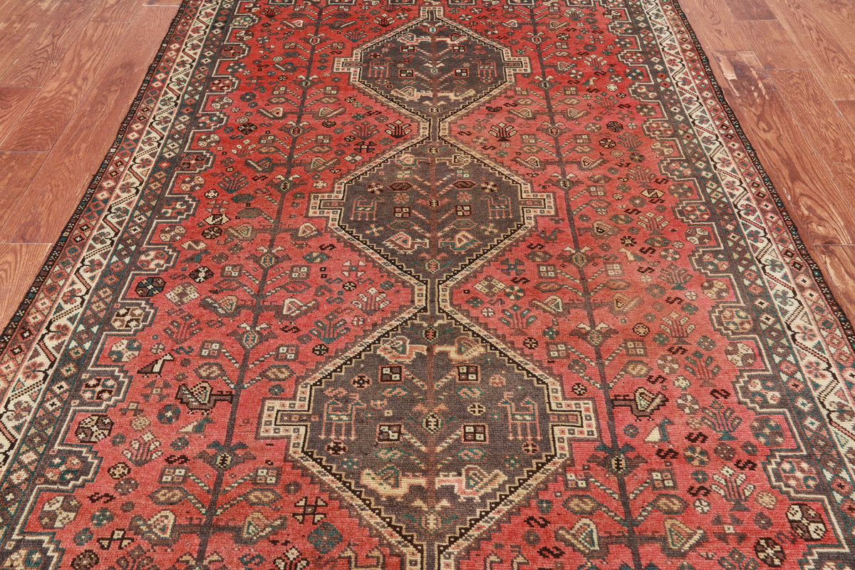 Rust Vintage Persian Hand-Knotted Wool Rug - 5' 3" X 7' 11"
