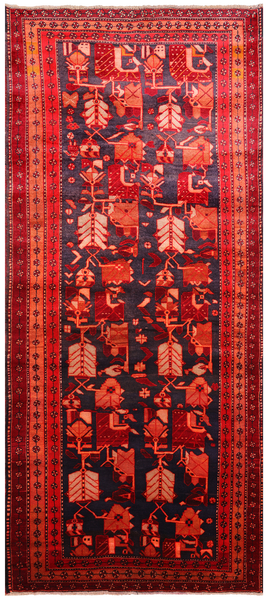 Navy Blue Vintage Persian Hand Knotted Wool Rug - 4' 7" X 10' 4"
