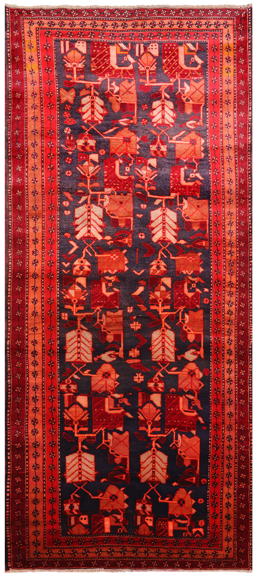 Navy Blue Vintage Persian Hand Knotted Wool Rug - 4' 7" X 10' 4"