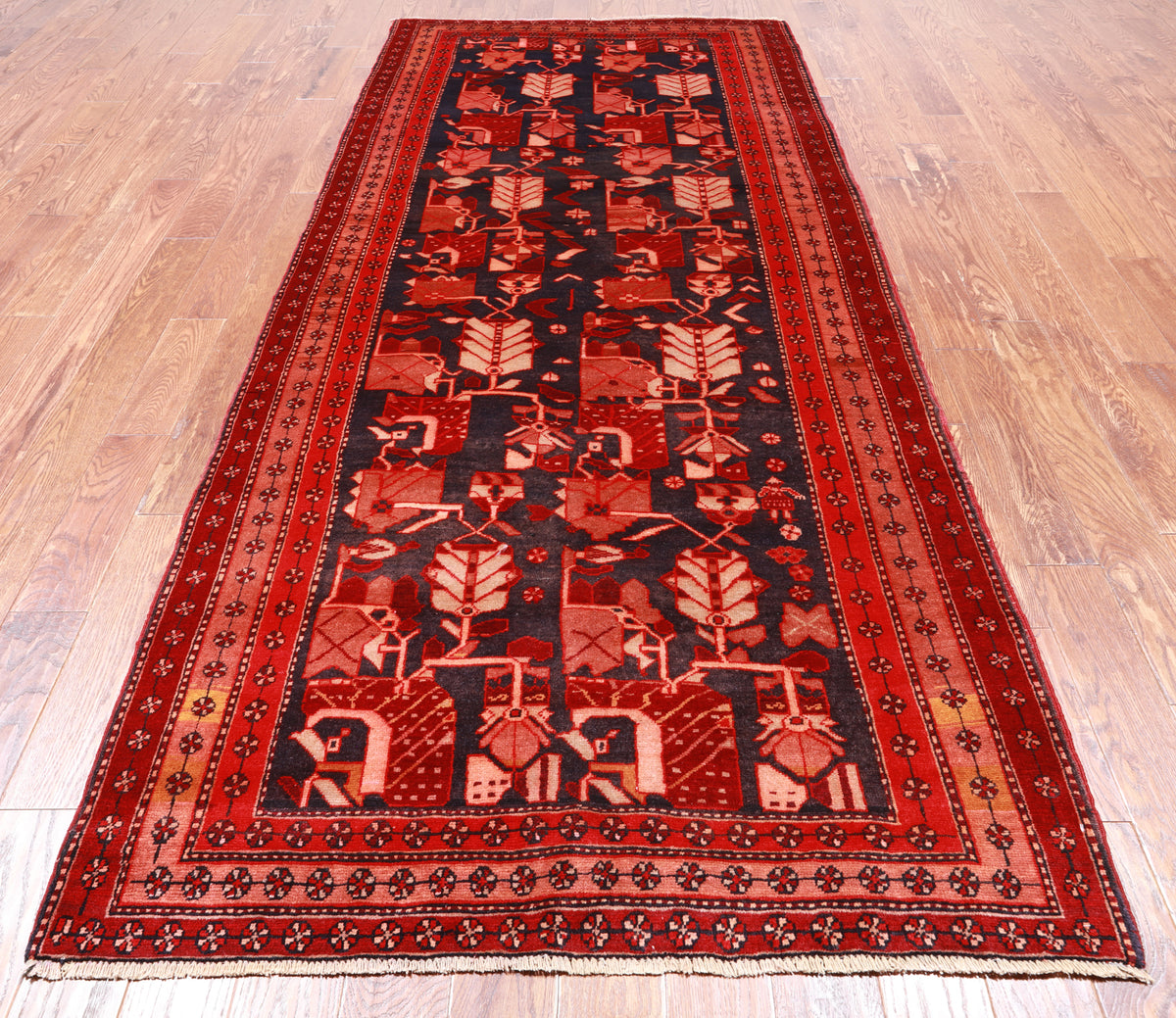 Navy Blue Vintage Persian Hand Knotted Wool Rug - 4' 7" X 10' 4"