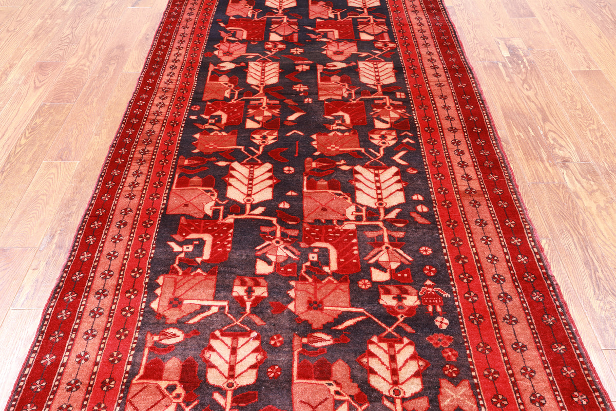 Navy Blue Vintage Persian Hand Knotted Wool Rug - 4' 7" X 10' 4"