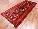 Navy Blue Vintage Persian Hand Knotted Wool Rug - 4' 7" X 10' 4"