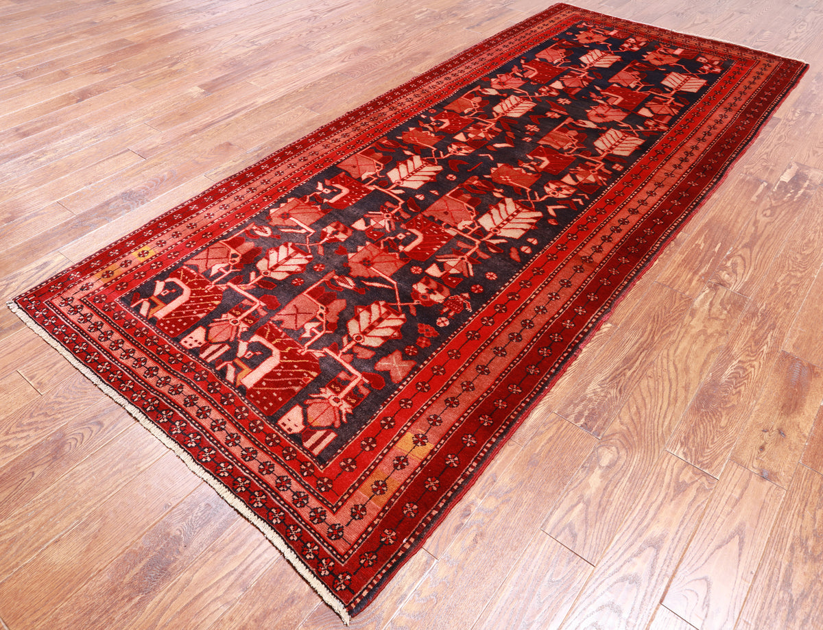 Navy Blue Vintage Persian Hand Knotted Wool Rug - 4' 7" X 10' 4"