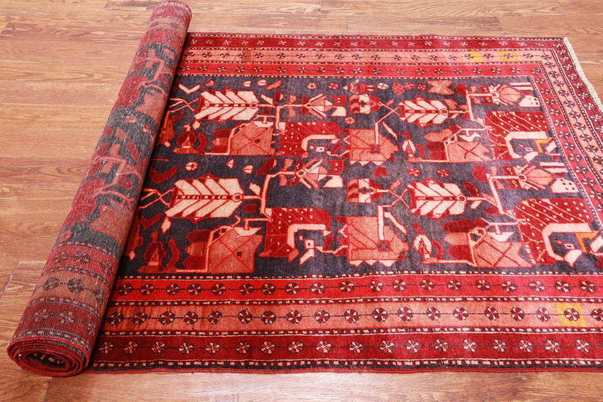 Navy Blue Vintage Persian Hand Knotted Wool Rug - 4' 7" X 10' 4"