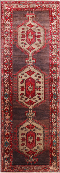 Brown Vintage Persian Hamadan Handmade Wool Runner Rug - 3' 11" X 11' 6"