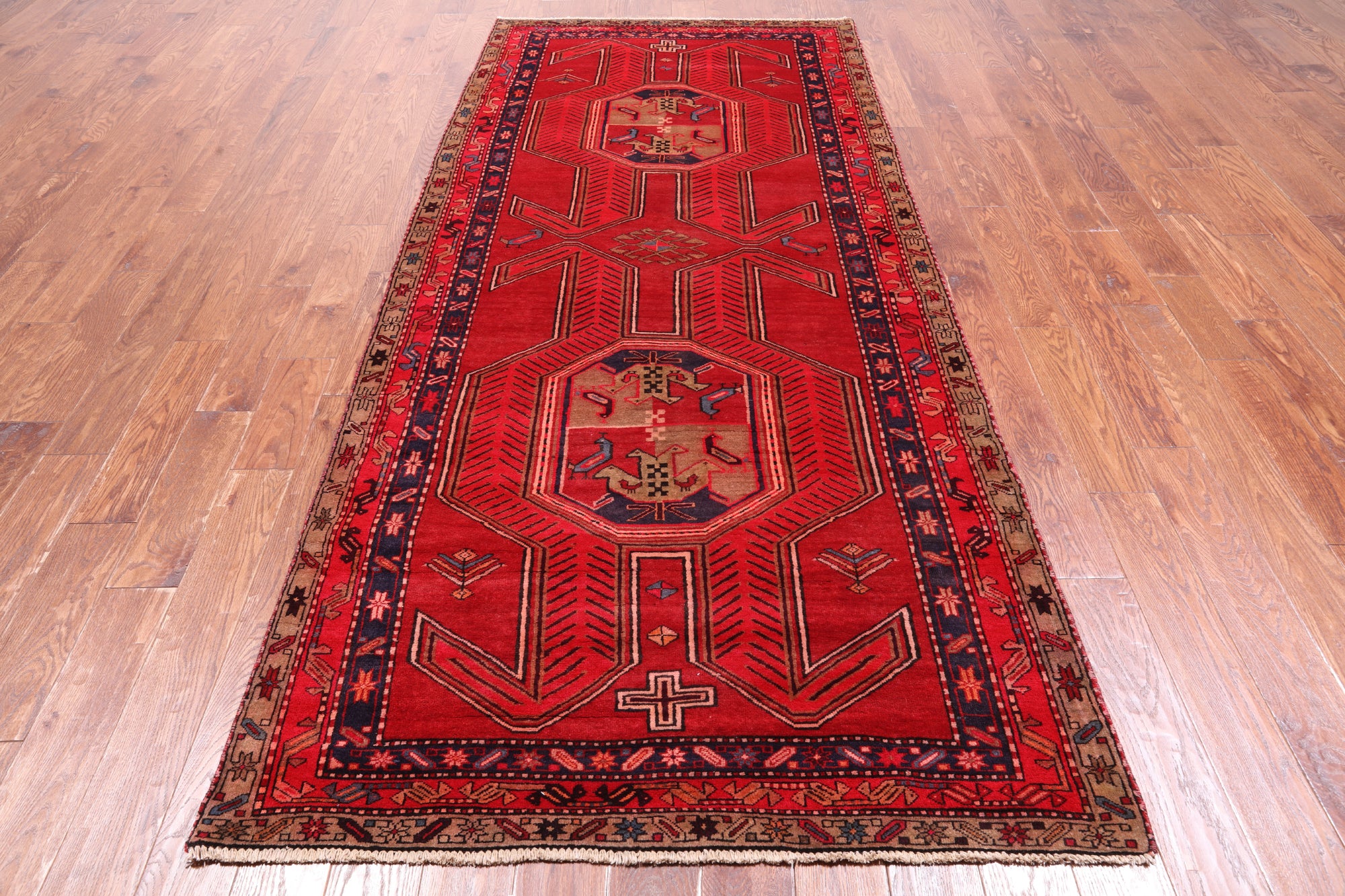 Red Vintage Persian Hand-Knotted Wool Runner Rug - 4' 5" X 10' 2"
