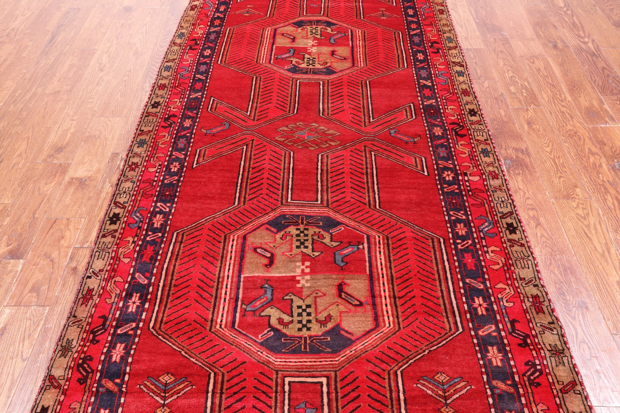 Red Vintage Persian Hand-Knotted Wool Runner Rug - 4' 5" X 10' 2"