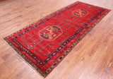 Red Vintage Persian Hand-Knotted Wool Runner Rug - 4' 5" X 10' 2"