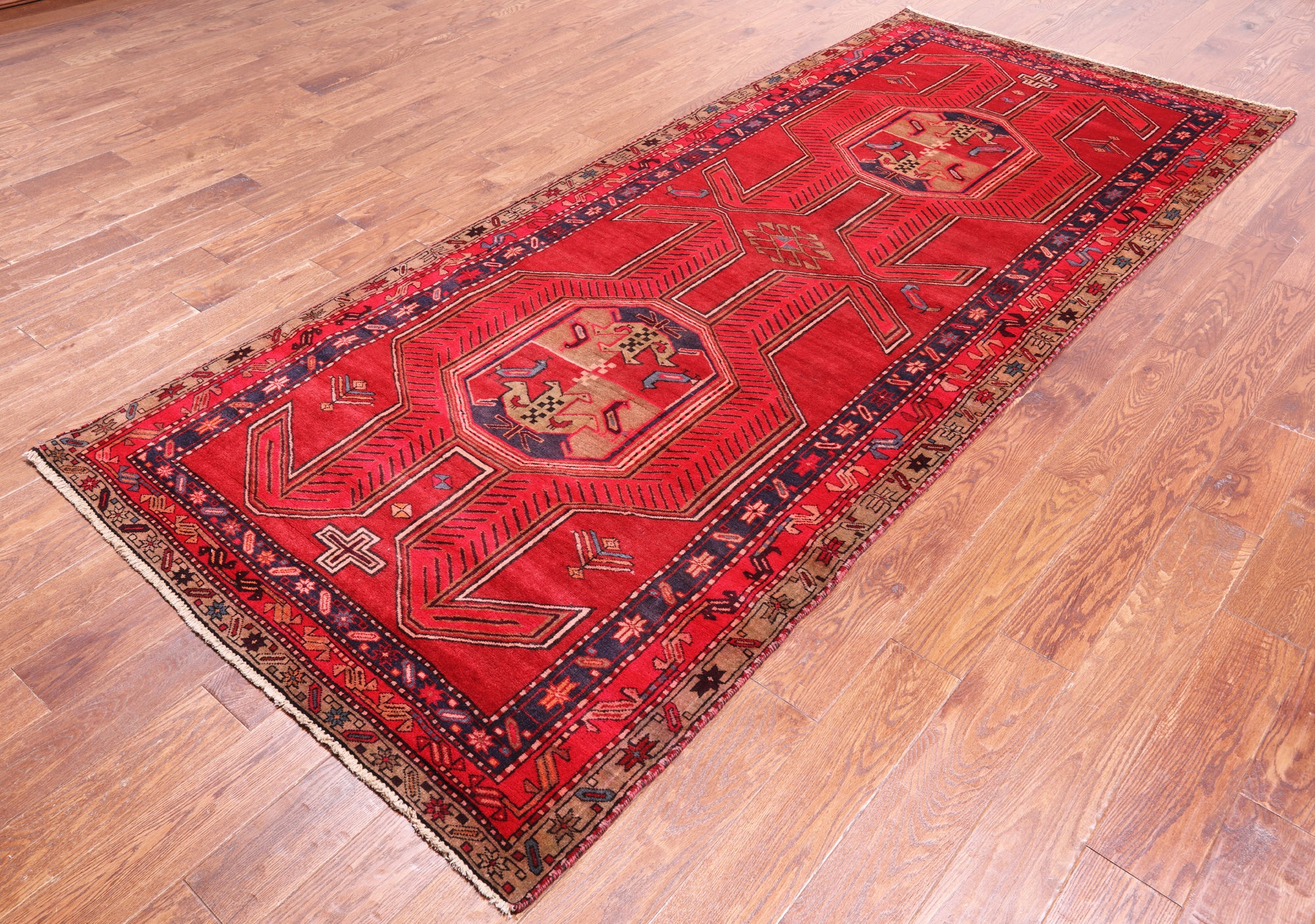 Red Vintage Persian Hand-Knotted Wool Runner Rug - 4' 5" X 10' 2"