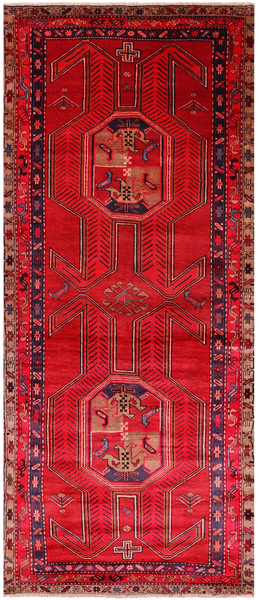Red Vintage Persian Hand-Knotted Wool Runner Rug - 4' 5" X 10' 2"