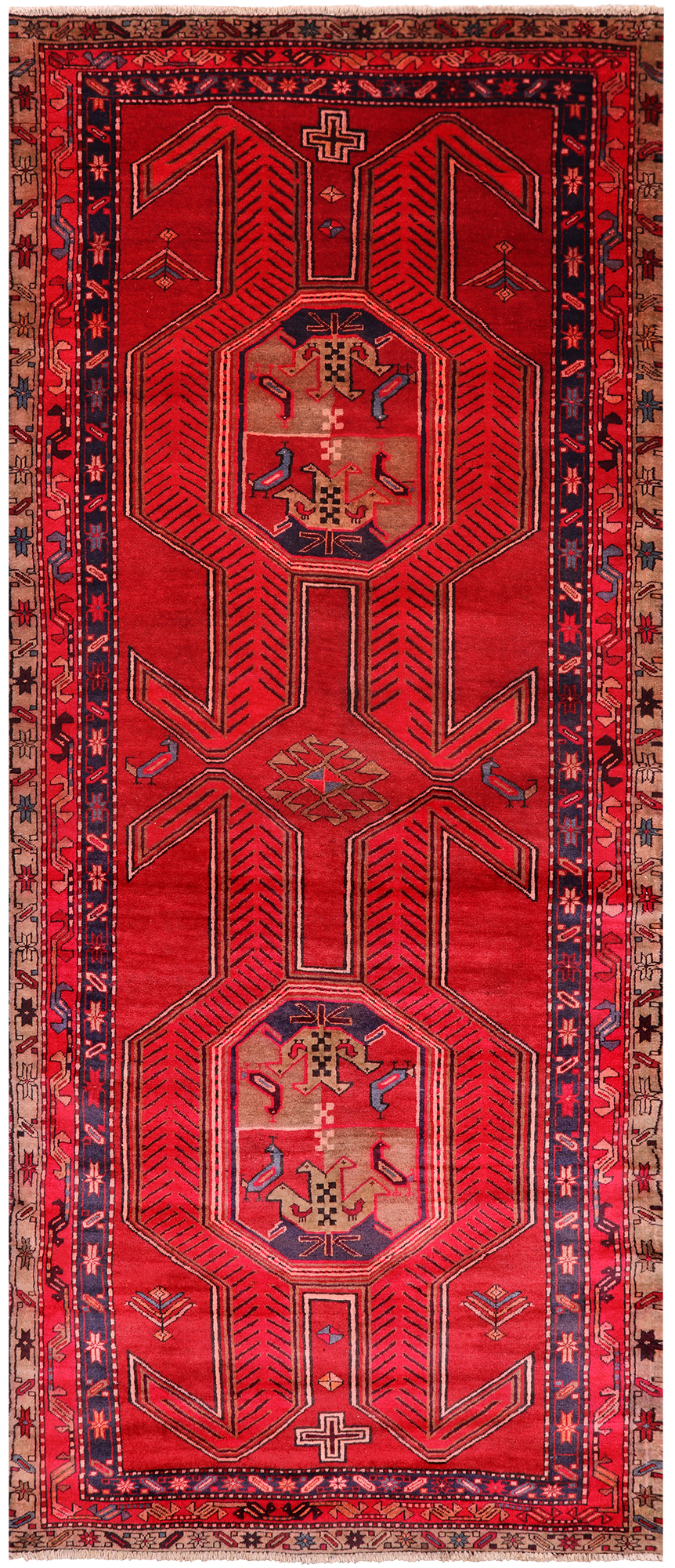 Red Vintage Persian Hand-Knotted Wool Runner Rug - 4' 5" X 10' 2"