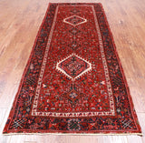 Red Vintage Persian Heriz Serapi Hand Knotted Wool Runner Rug - 4' 3" X 10' 4"