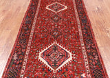 Red Vintage Persian Heriz Serapi Hand Knotted Wool Runner Rug - 4' 3" X 10' 4"