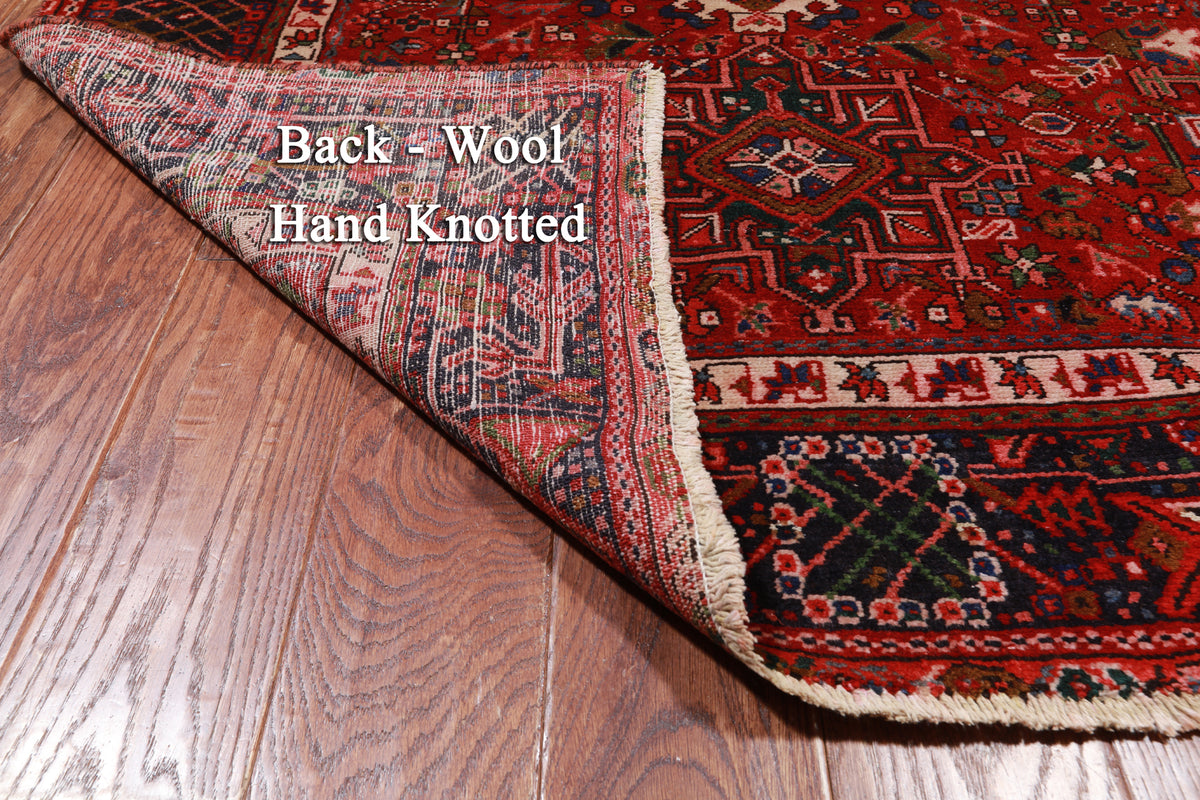 Red Vintage Persian Heriz Serapi Hand Knotted Wool Runner Rug - 4' 3" X 10' 4"