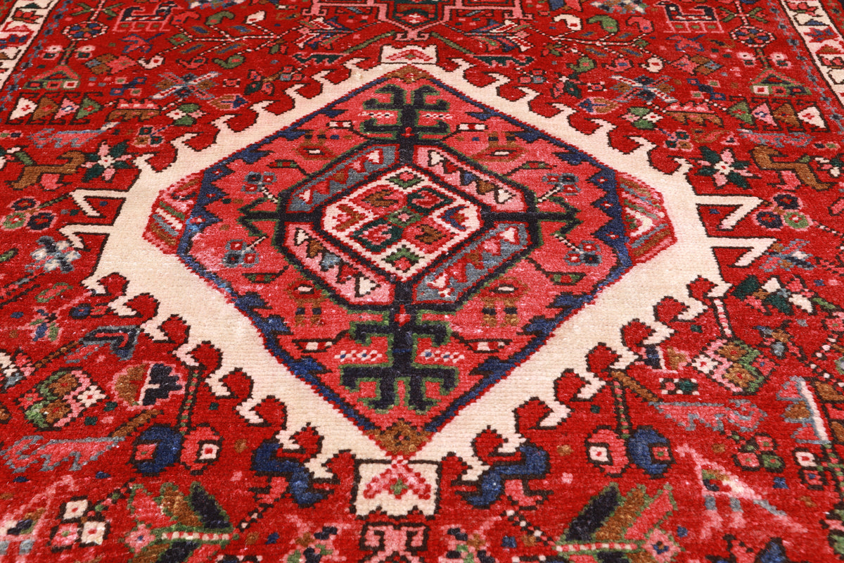 Red Vintage Persian Heriz Serapi Hand Knotted Wool Runner Rug - 4' 3" X 10' 4"