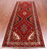 Red Vintage Persian Hand Knotted Wool Runner Rug - 3' 11" X 10' 2"