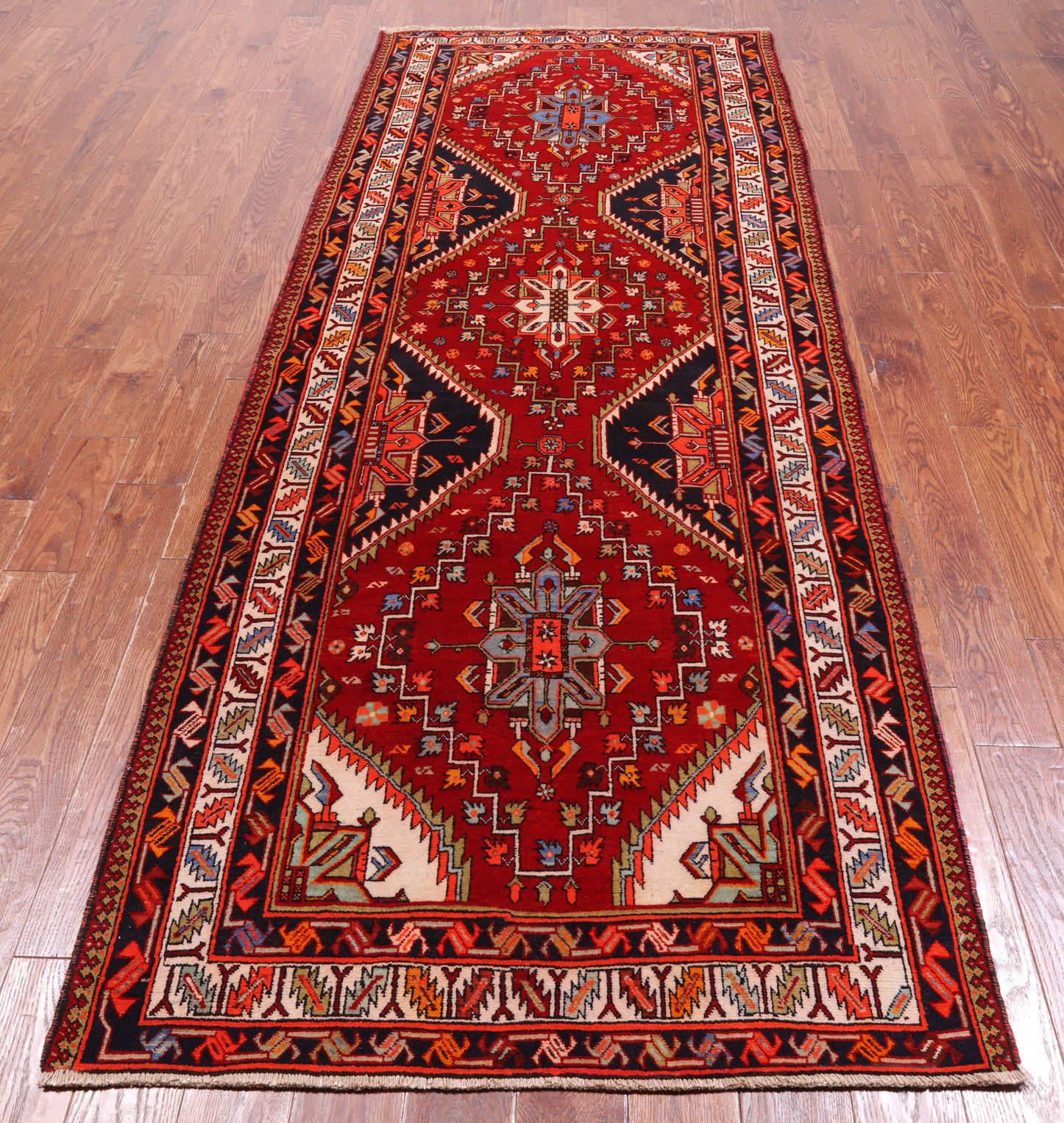 Red Vintage Persian Hand Knotted Wool Runner Rug - 3' 11" X 10' 2"