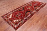 Red Vintage Persian Hand Knotted Wool Runner Rug - 3' 11" X 10' 2"