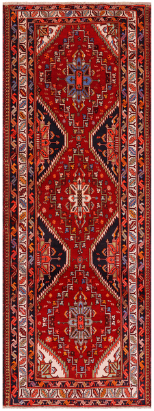 Red Vintage Persian Hand Knotted Wool Runner Rug - 3' 11" X 10' 2"