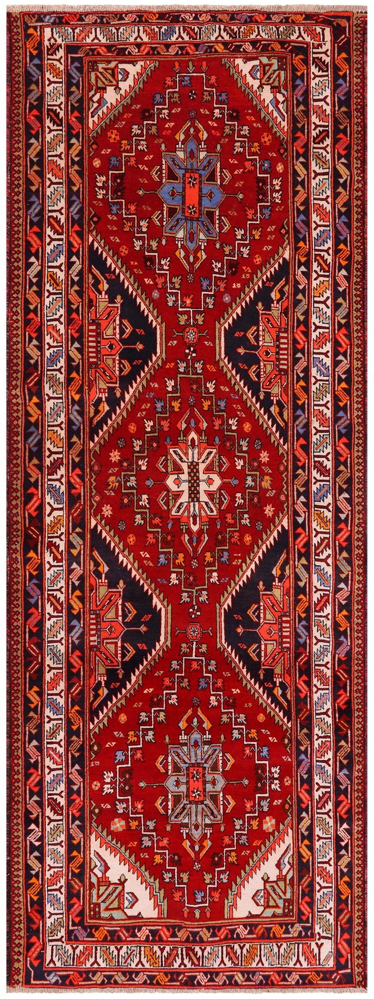 Red Vintage Persian Hand Knotted Wool Runner Rug - 3' 11" X 10' 2"