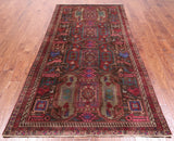 Brown Vintage Persian Hand Knotted Wool Runner Rug - 4' 5" X 9' 0"