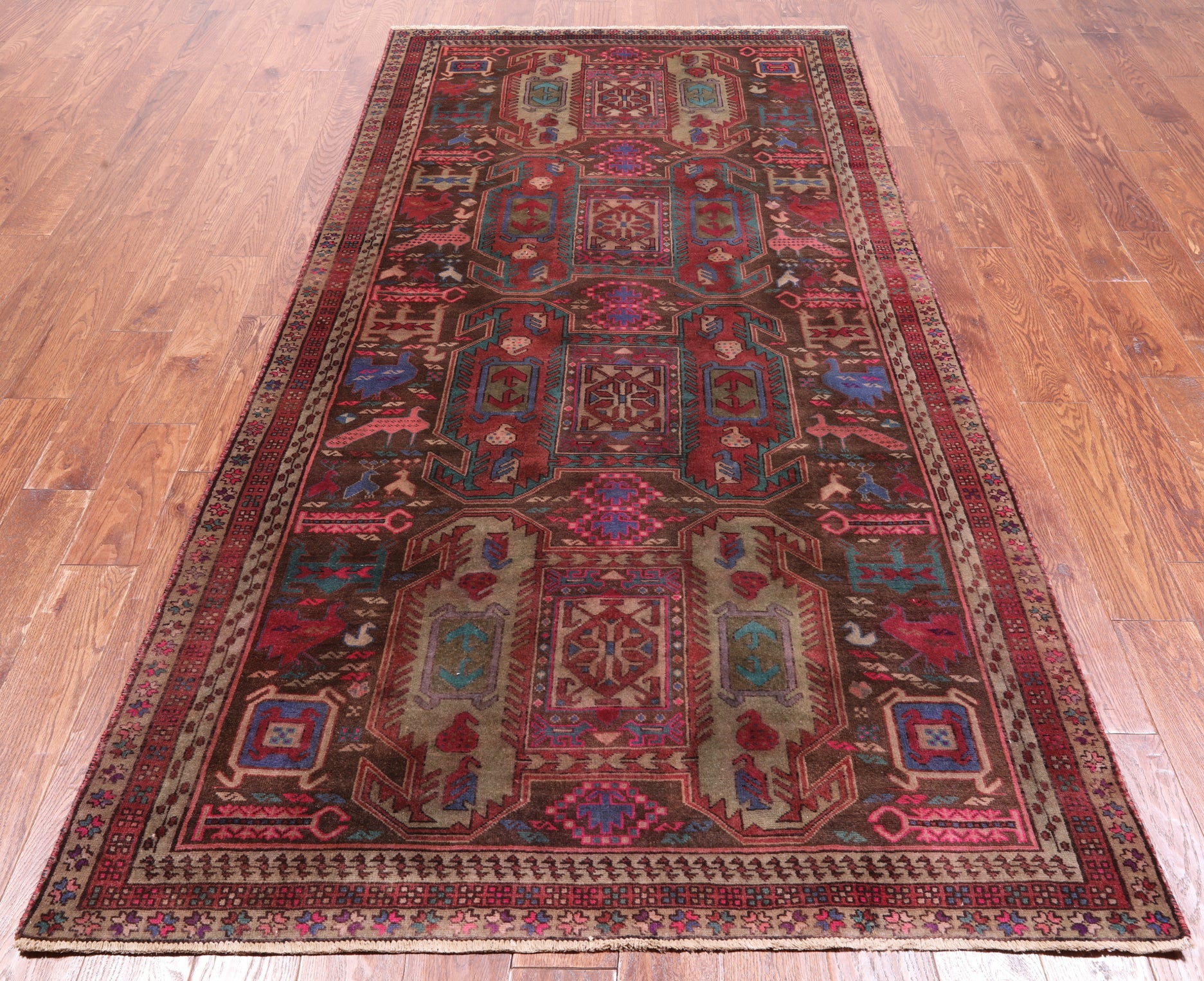 Brown Vintage Persian Hand Knotted Wool Runner Rug - 4' 5" X 9' 0"