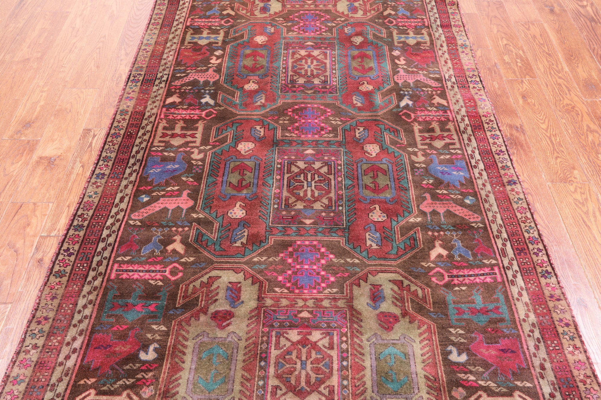 Brown Vintage Persian Hand Knotted Wool Runner Rug - 4' 5" X 9' 0"