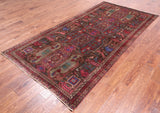 Brown Vintage Persian Hand Knotted Wool Runner Rug - 4' 5" X 9' 0"