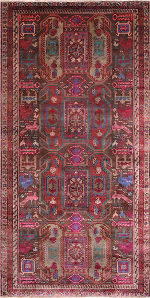 Brown Vintage Persian Hand Knotted Wool Runner Rug - 4' 5" X 9' 0"