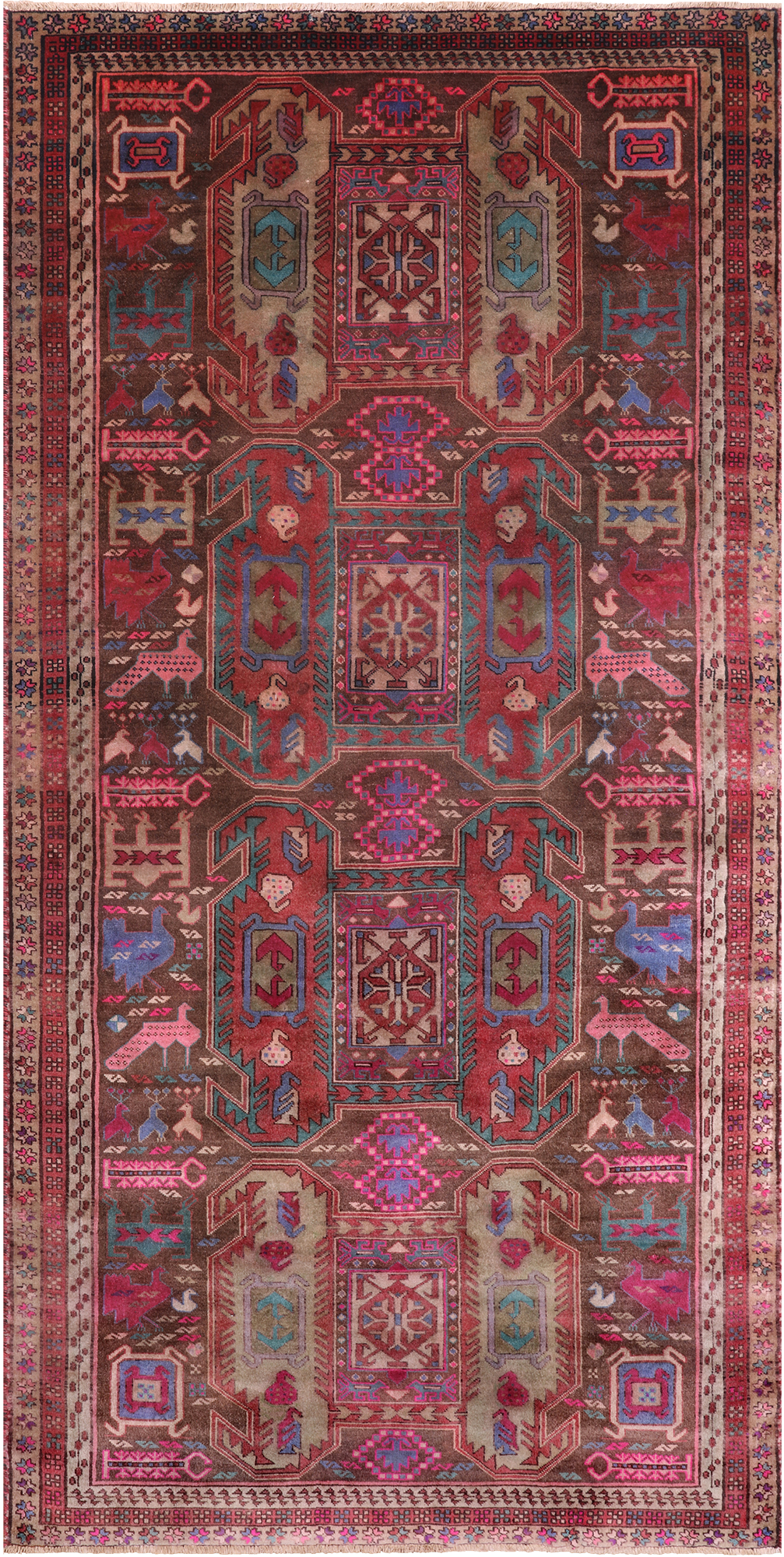 Brown Vintage Persian Hand Knotted Wool Runner Rug - 4' 5" X 9' 0"