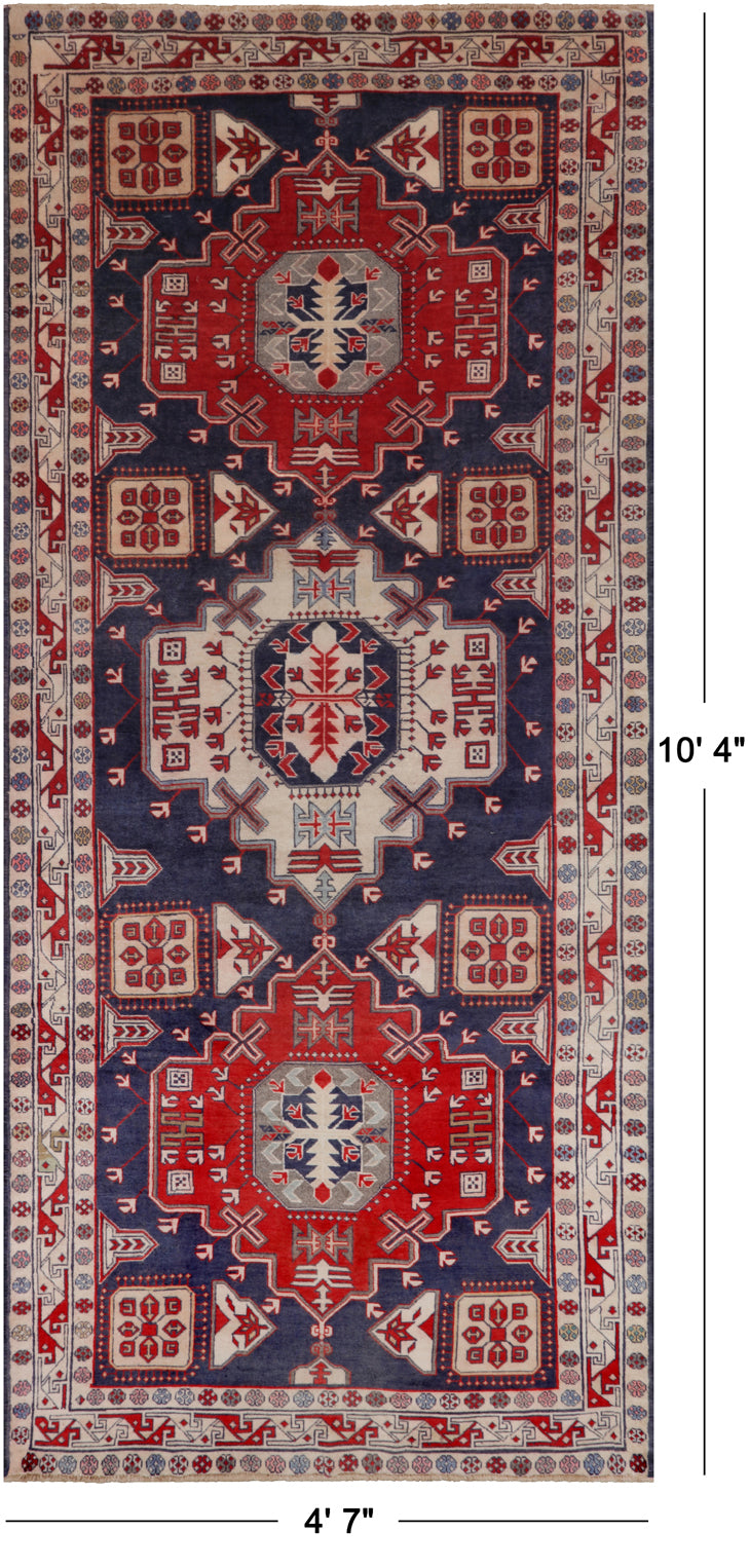 Blue Vintage Persian Hand Knotted Wool Rug - 4' 7" X 10' 4"