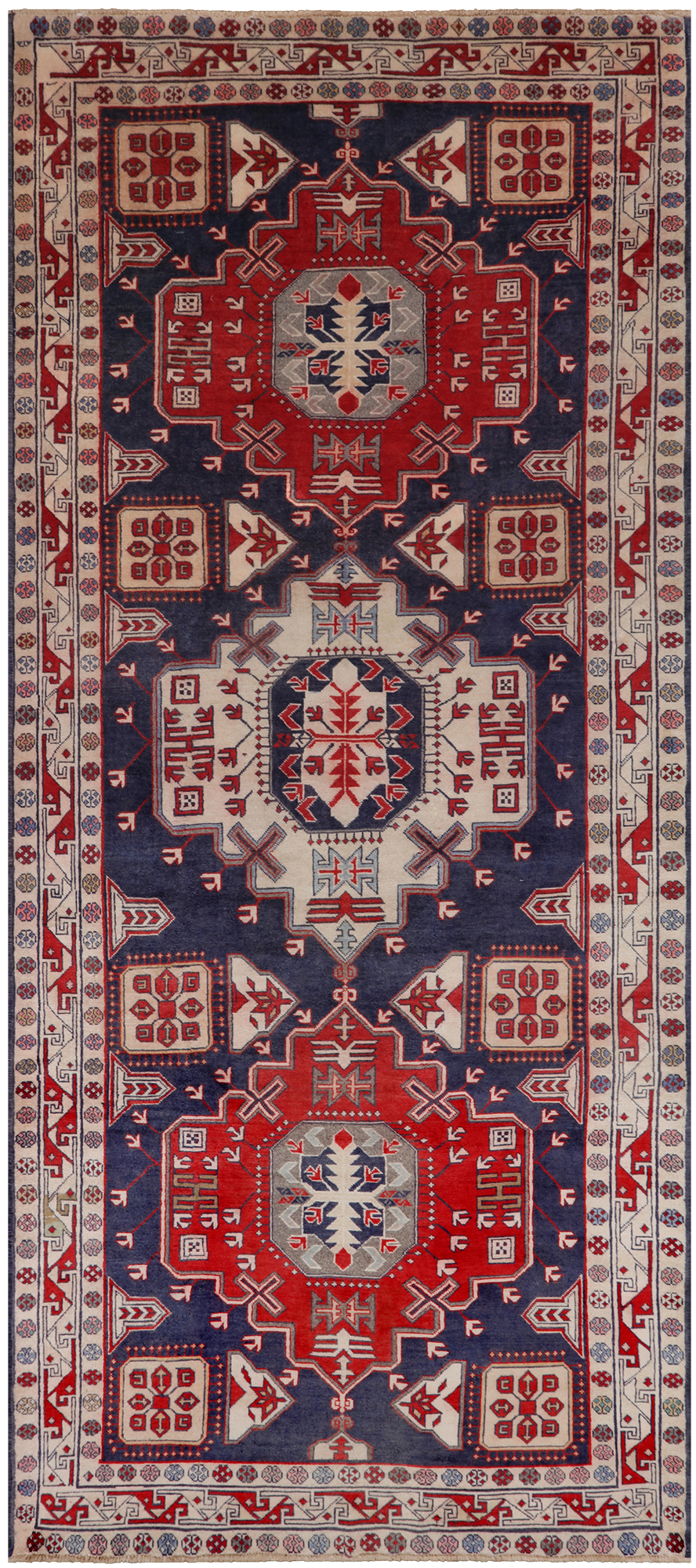 Blue Vintage Persian Hand Knotted Wool Rug - 4' 7" X 10' 4"