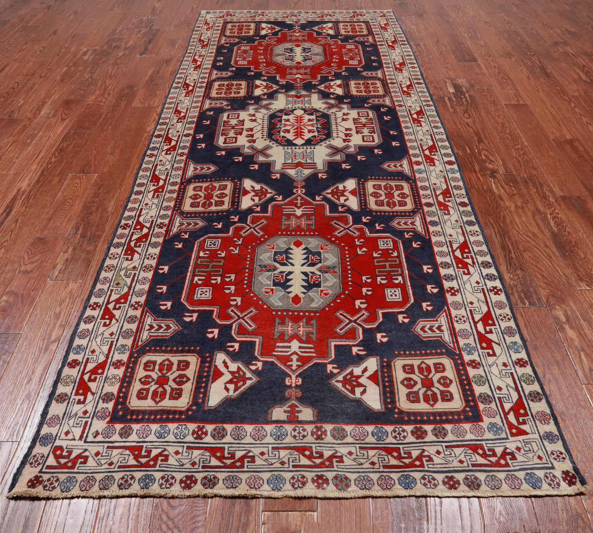 Blue Vintage Persian Hand Knotted Wool Rug - 4' 7" X 10' 4"