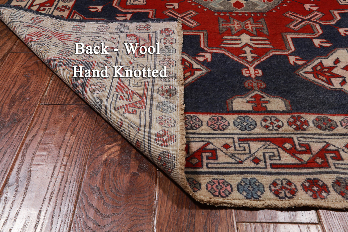 Blue Vintage Persian Hand Knotted Wool Rug - 4' 7" X 10' 4"