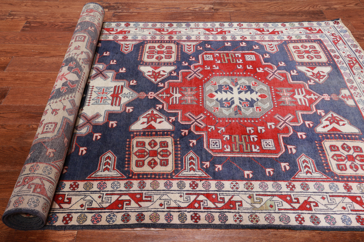 Blue Vintage Persian Hand Knotted Wool Rug - 4' 7" X 10' 4"