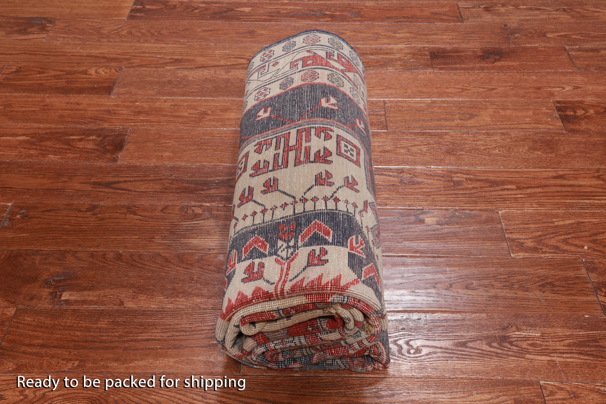 Blue Vintage Persian Hand Knotted Wool Rug - 4' 7" X 10' 4"