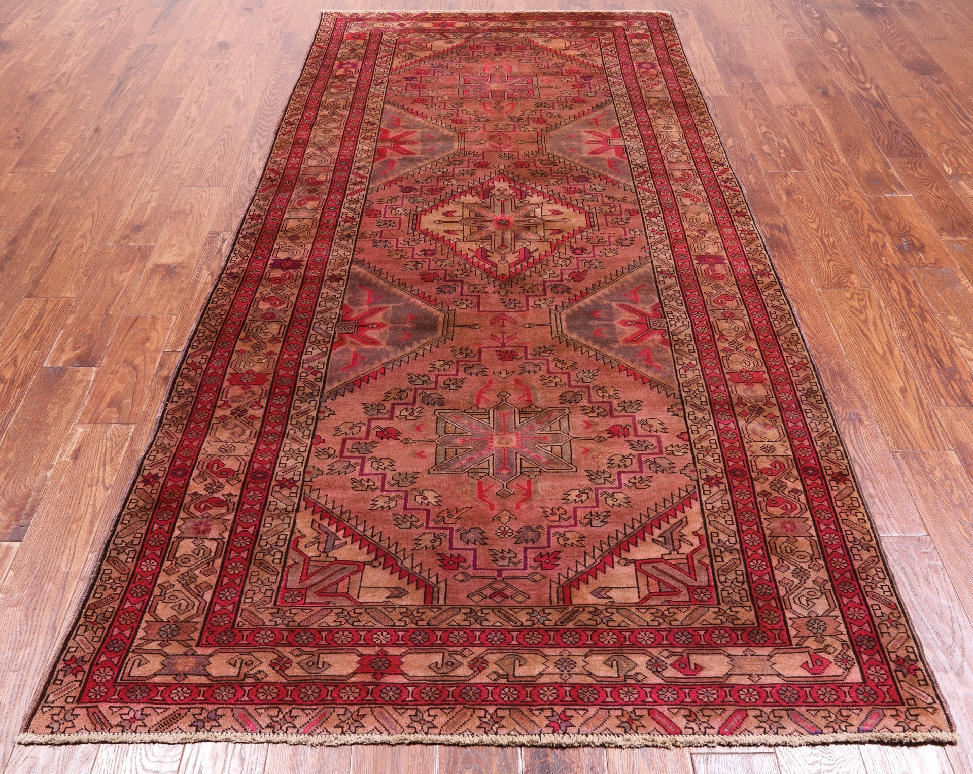 Pink Vintage Persian Handmade Wool Rug - 4' 6" X 9' 2"