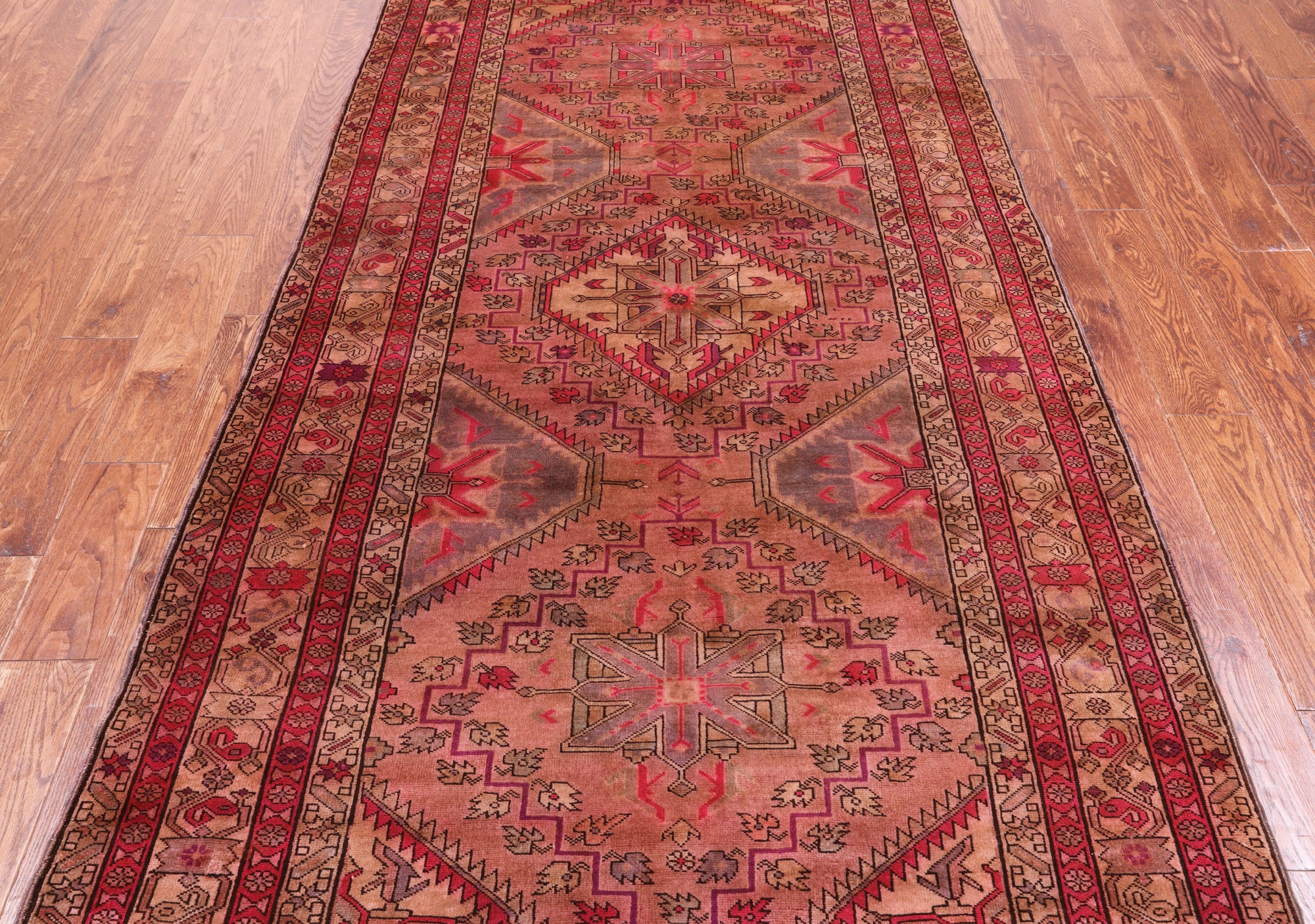 Pink Vintage Persian Handmade Wool Rug - 4' 6" X 9' 2"