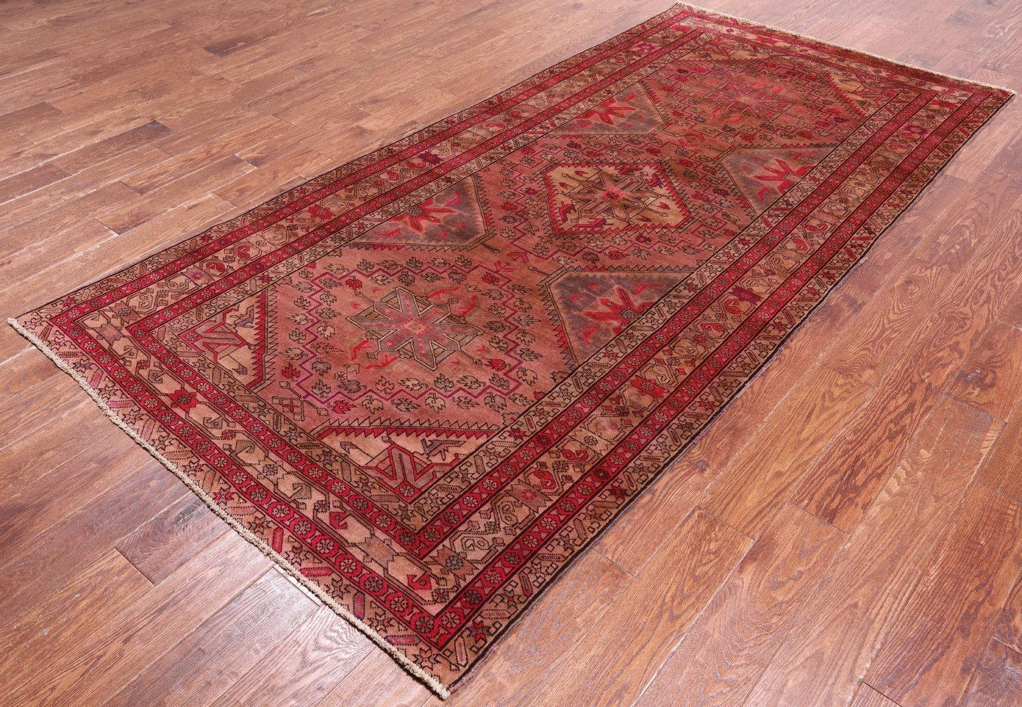 Pink Vintage Persian Handmade Wool Rug - 4' 6" X 9' 2"
