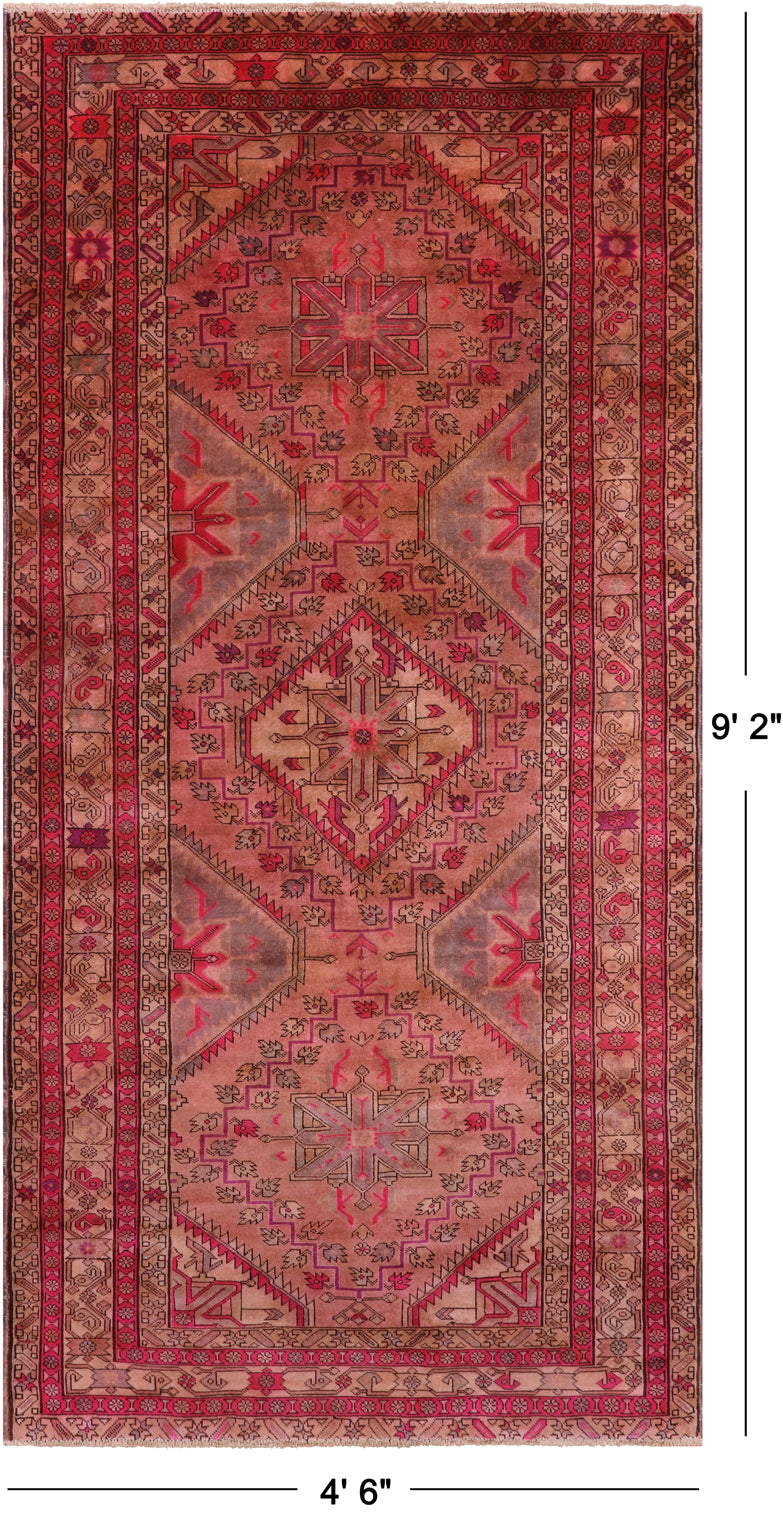 Pink Vintage Persian Handmade Wool Rug - 4' 6" X 9' 2"